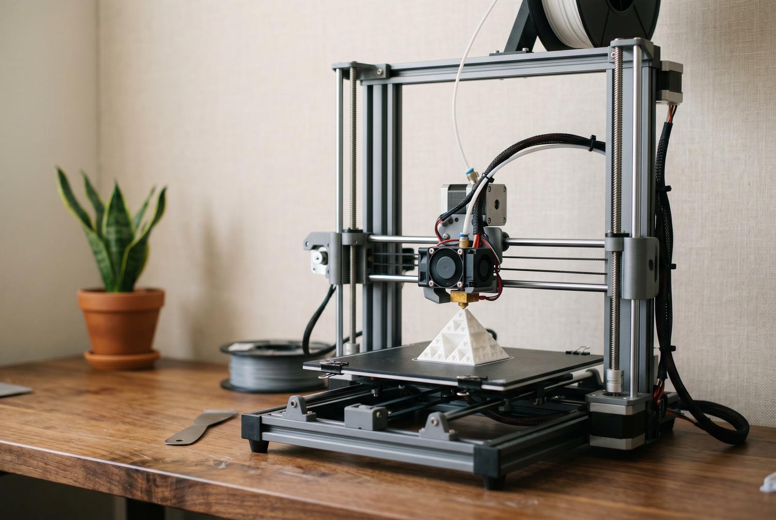 Desktop FDM 3D printer mid-print